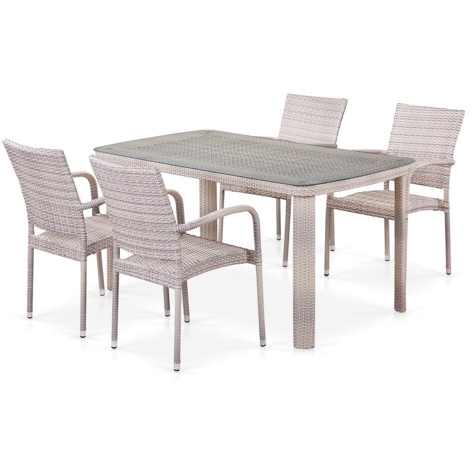 Комплект плетеной мебели T256C/Y376C-W85 Latte (4+1) + подушки на стульях 